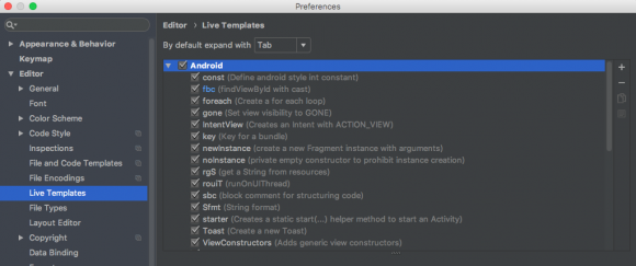android studio live template
